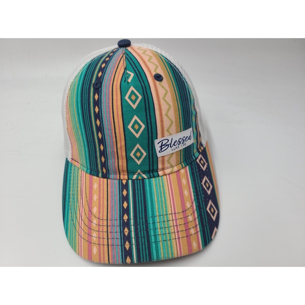 Women Blesed Girl Luke 1:45 Mesh Trucker Snapback Hat Cap Aztec Southwestern Mom